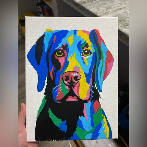 Hand Crafted Colorful Pop Art Dog Painting - Picture 2 of 4